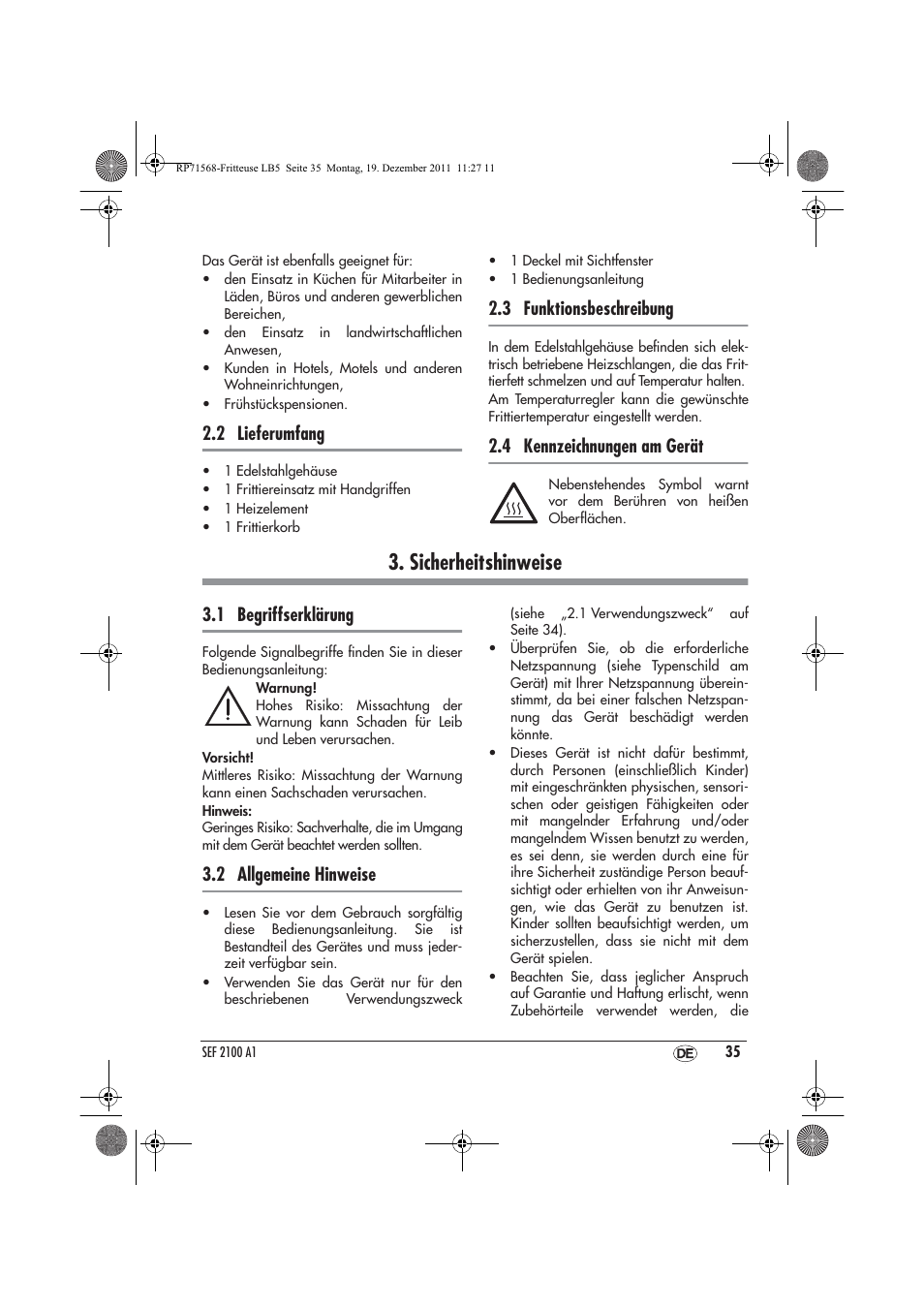 Sicherheitshinweise, 2 lieferumfang, 3 funktionsbeschreibung | 4 kennzeichnungen am gerät, 1 begriffserklärung, 2 allgemeine hinweise | Silvercrest SEF 2100 A1 User Manual | Page 37 / 58