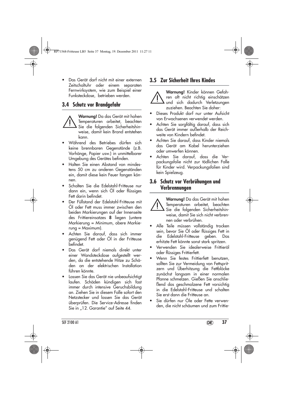 4 schutz vor brandgefahr, 5 zur sicherheit ihres kindes, 6 schutz vor verbrühungen und verbrennungen | Silvercrest SEF 2100 A1 User Manual | Page 39 / 58