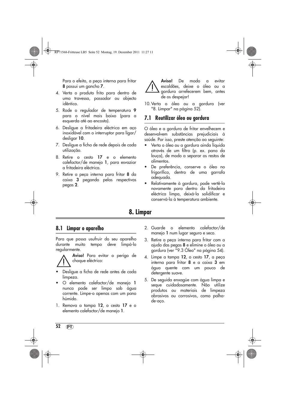 Limpar, 1 reutilizar óleo ou gordura, 1 limpar o aparelho | Silvercrest SEF 2100 A1 User Manual | Page 54 / 58