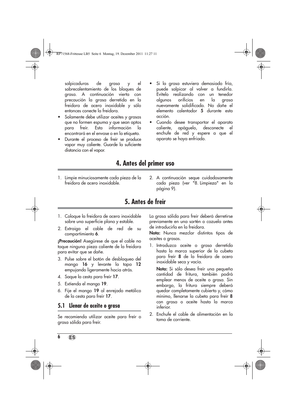 Antes del primer uso, Antes de freír, 1 llenar de aceite o grasa | Silvercrest SEF 2100 A1 User Manual | Page 8 / 58