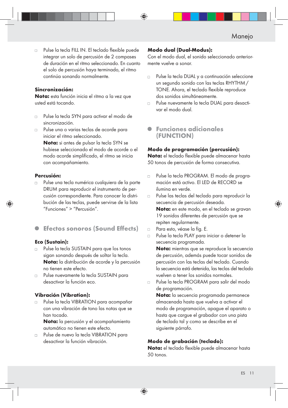 Manejo, Efectos sonoros (sound eﬀects), Funciones adicionales (function) | Silvercrest Z30258-BS User Manual | Page 11 / 55