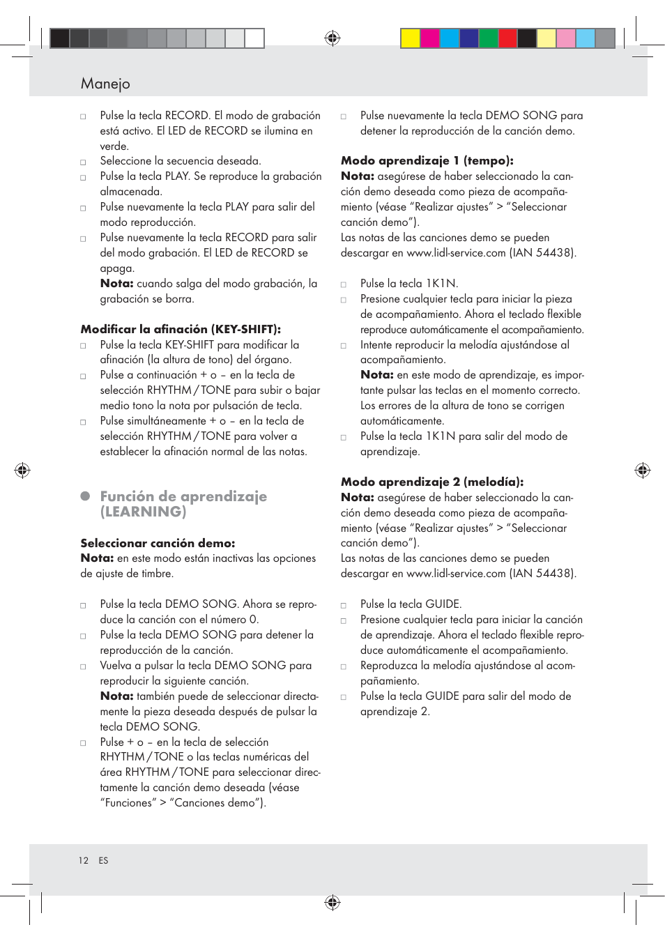 Manejo, Función de aprendizaje (learning) | Silvercrest Z30258-BS User Manual | Page 12 / 55