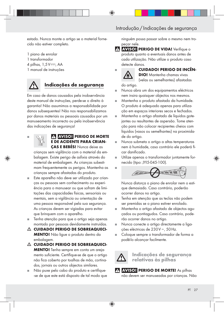 Introdução / indicações de segurança, Indicações de segurança, Indicações de segurança relativas às pilhas | Silvercrest Z30258-BS User Manual | Page 27 / 55