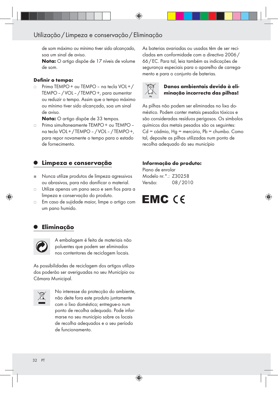 Utilização / limpeza e conservação / eliminação, Limpeza e conservação, Eliminação | Silvercrest Z30258-BS User Manual | Page 32 / 55