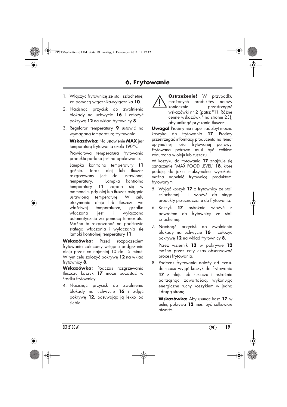 Frytowanie | Silvercrest SEF 2100 A1 User Manual | Page 21 / 86