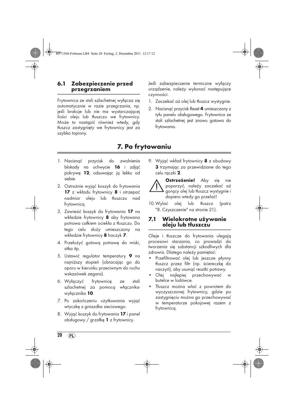 Po frytowaniu | Silvercrest SEF 2100 A1 User Manual | Page 22 / 86