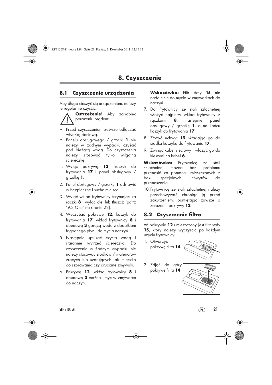 Czyszczenie | Silvercrest SEF 2100 A1 User Manual | Page 23 / 86