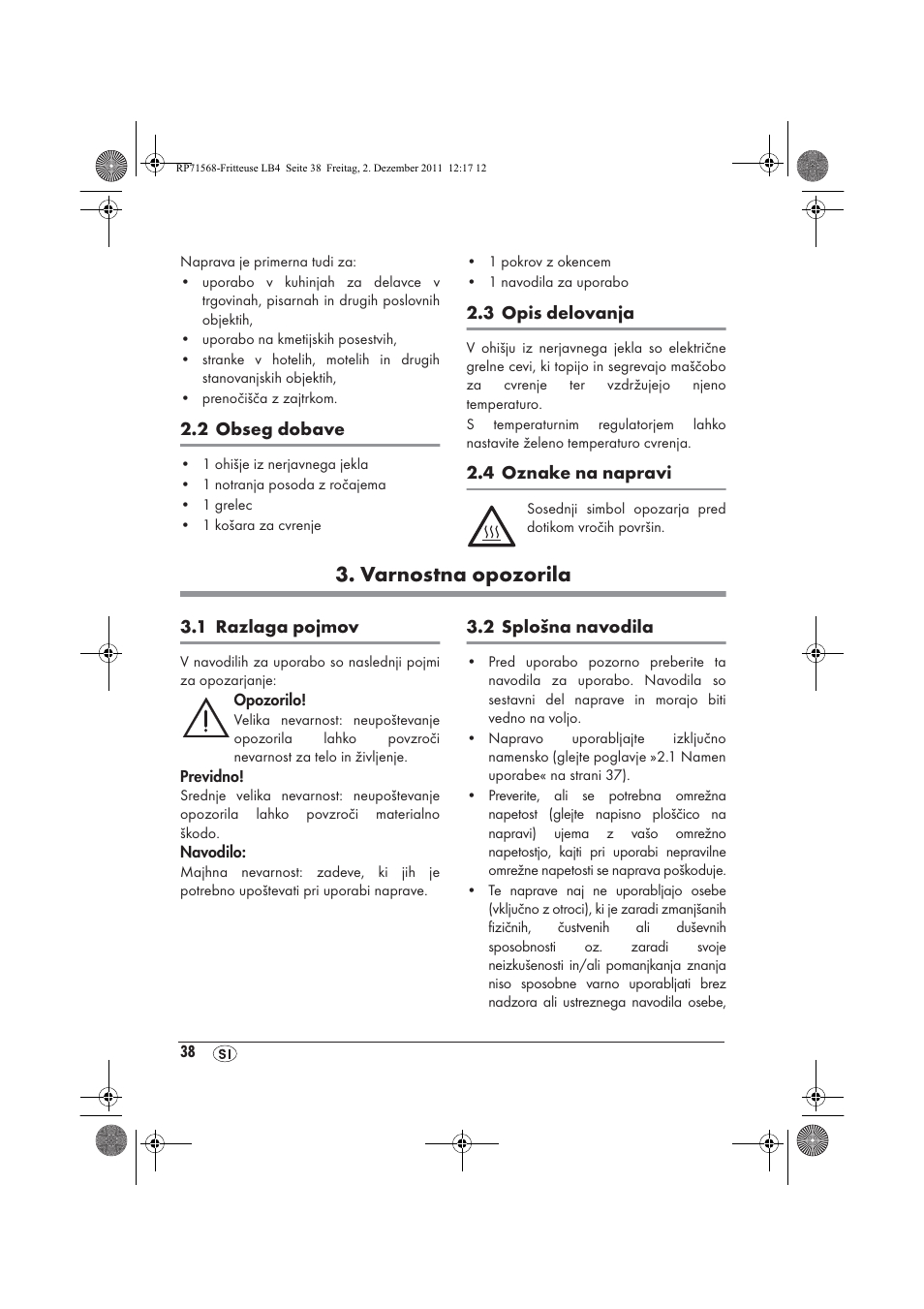 Varnostna opozorila | Silvercrest SEF 2100 A1 User Manual | Page 40 / 86