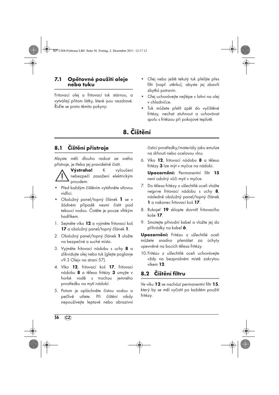 Čištění | Silvercrest SEF 2100 A1 User Manual | Page 58 / 86