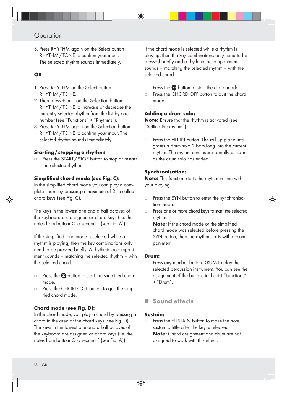 Operation, Sound eﬀects | Silvercrest Z30258-BS User Manual | Page 28 / 45