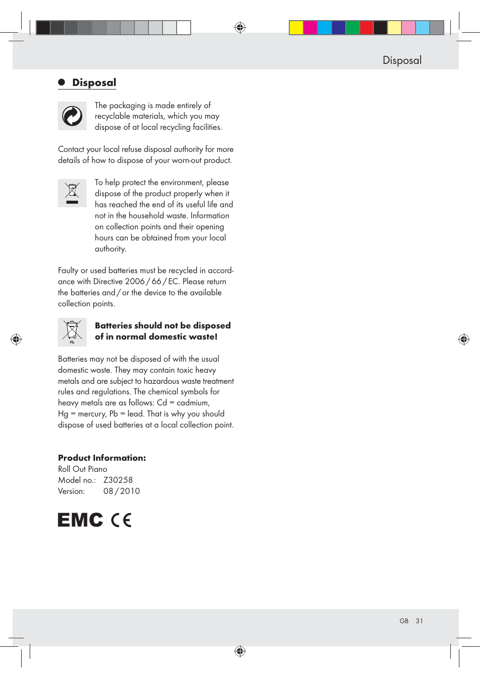 Disposal | Silvercrest Z30258-BS User Manual | Page 31 / 45