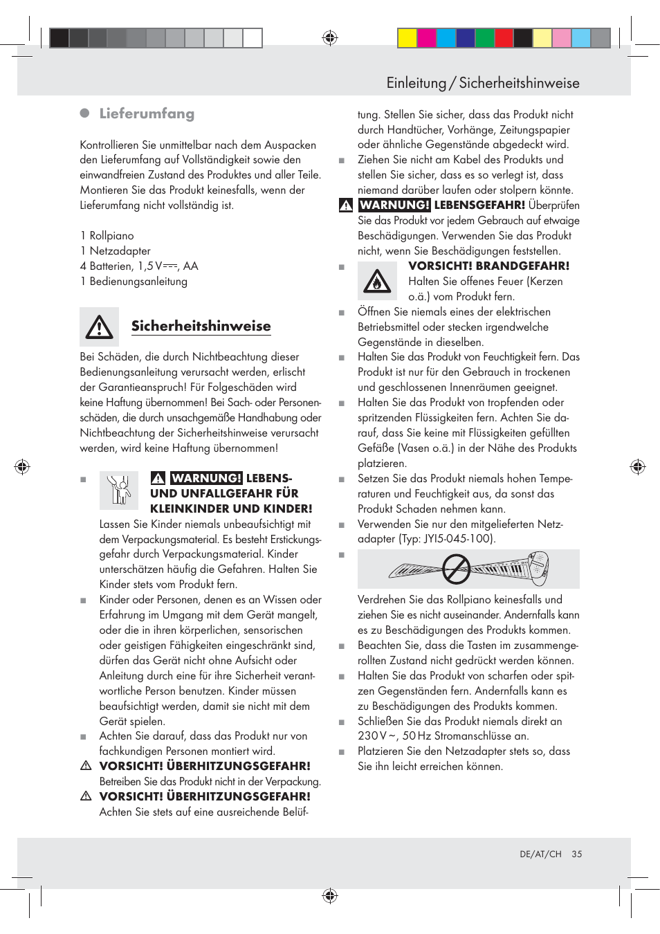 Einleitung / sicherheitshinweise, Lieferumfang, Sicherheitshinweise | Silvercrest Z30258-BS User Manual | Page 35 / 45