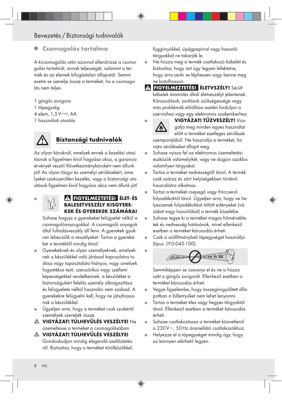 Bevezetés / biztonsági tudnivalók, Csomagolás tartalma, Biztonsági tudnivalók | Silvercrest Z30258-BS User Manual | Page 8 / 45