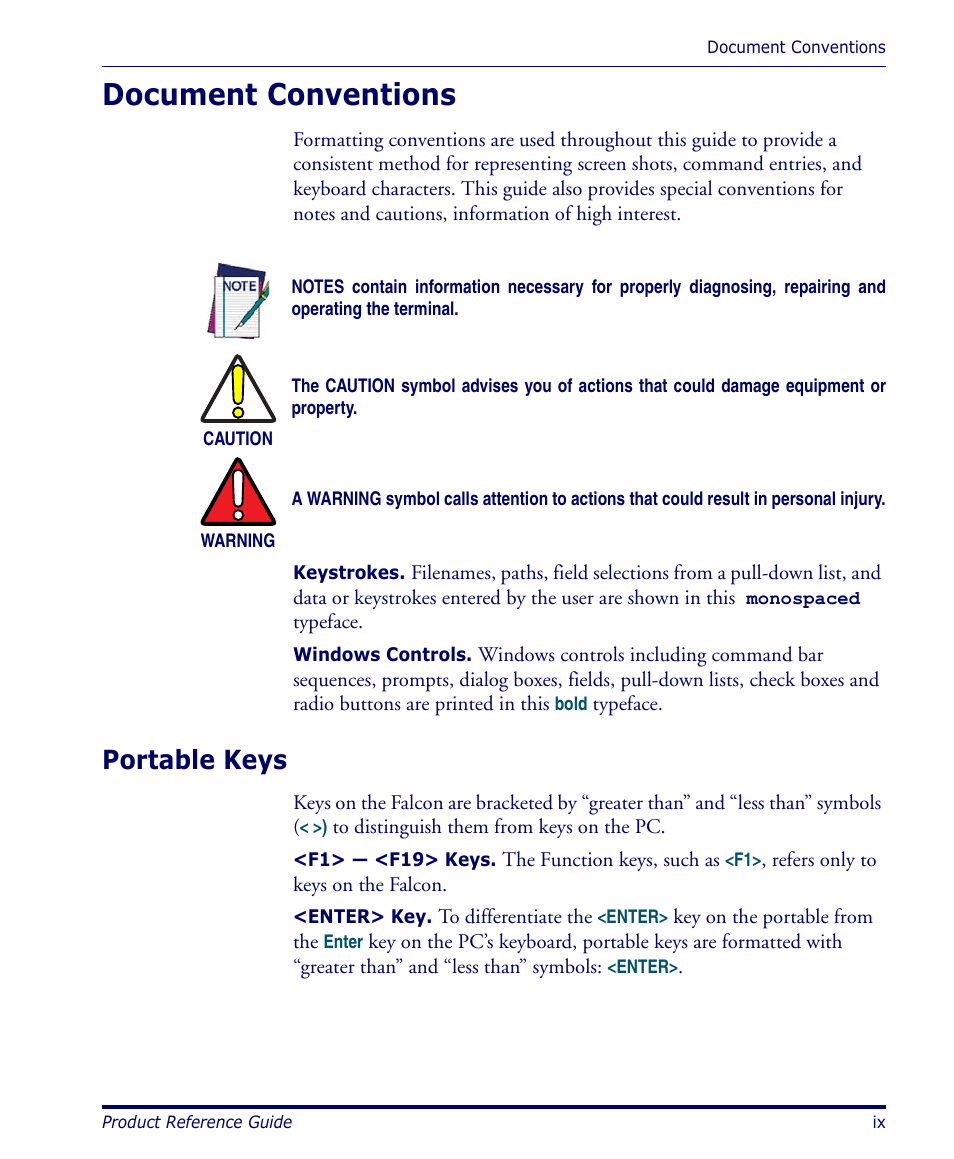 Document conventions, Portable keys | Datalogic Scanning 4420 User Manual | Page 11 / 240
