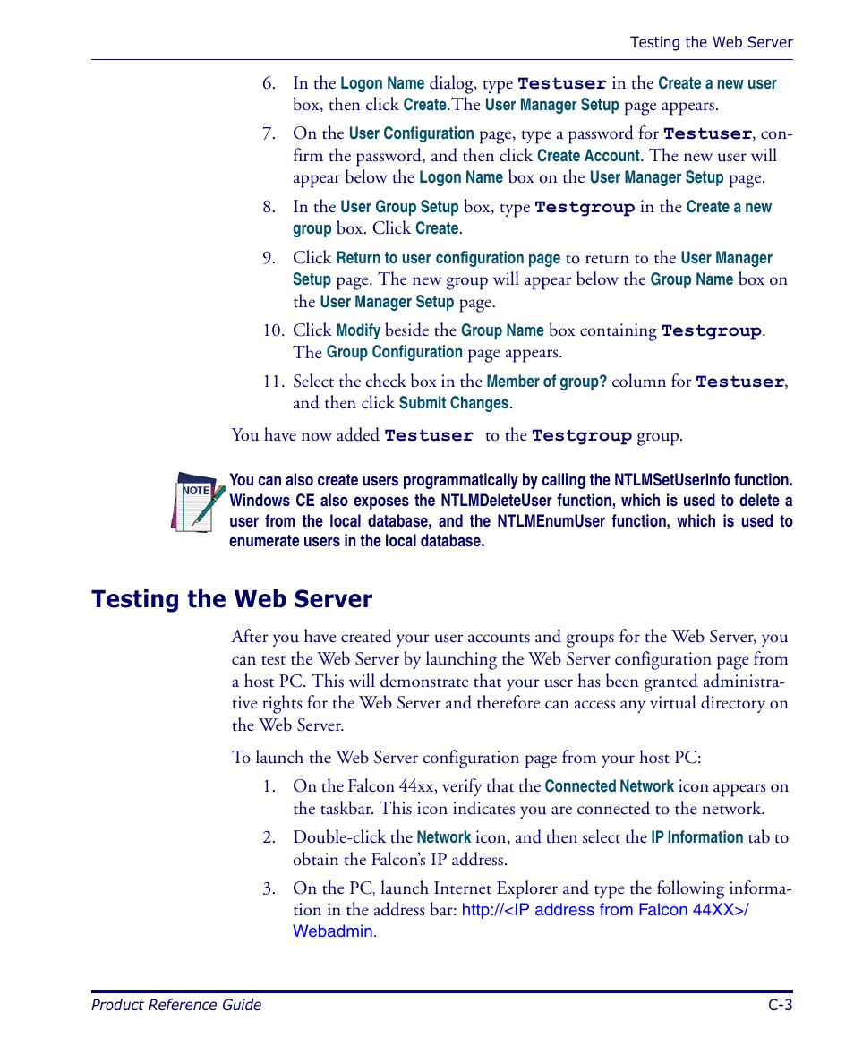 Testing the web server | Datalogic Scanning 4420 User Manual | Page 119 / 240
