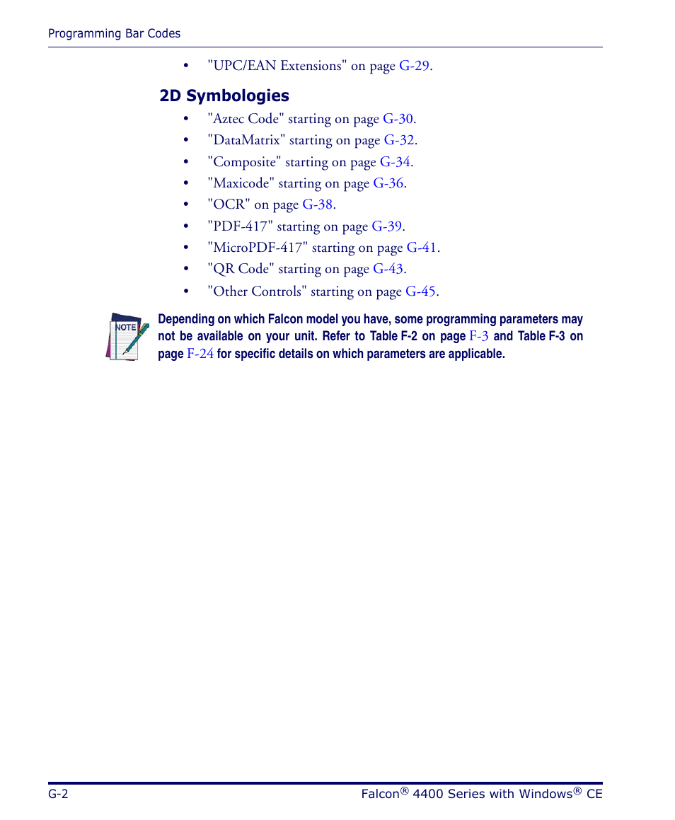 2d symbologies | Datalogic Scanning 4420 User Manual | Page 174 / 240