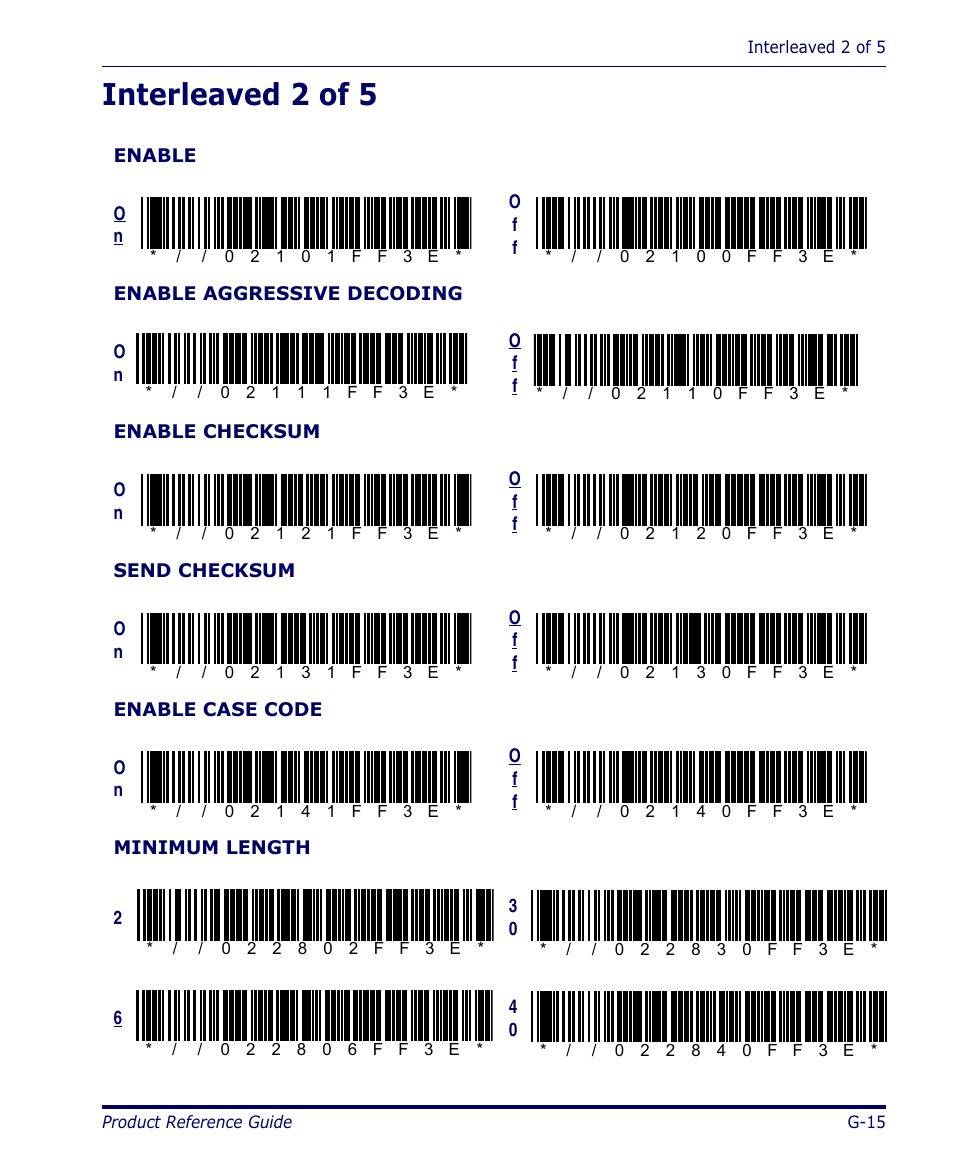 Interleaved 2 of 5, G-15 | Datalogic Scanning 4420 User Manual | Page 187 / 240