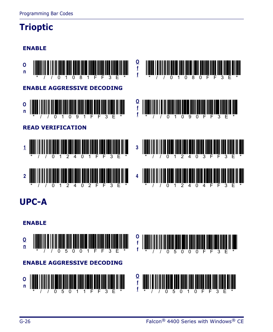 Trioptic, Upc-a, G-26 | Trioptic upc-a | Datalogic Scanning 4420 User Manual | Page 198 / 240