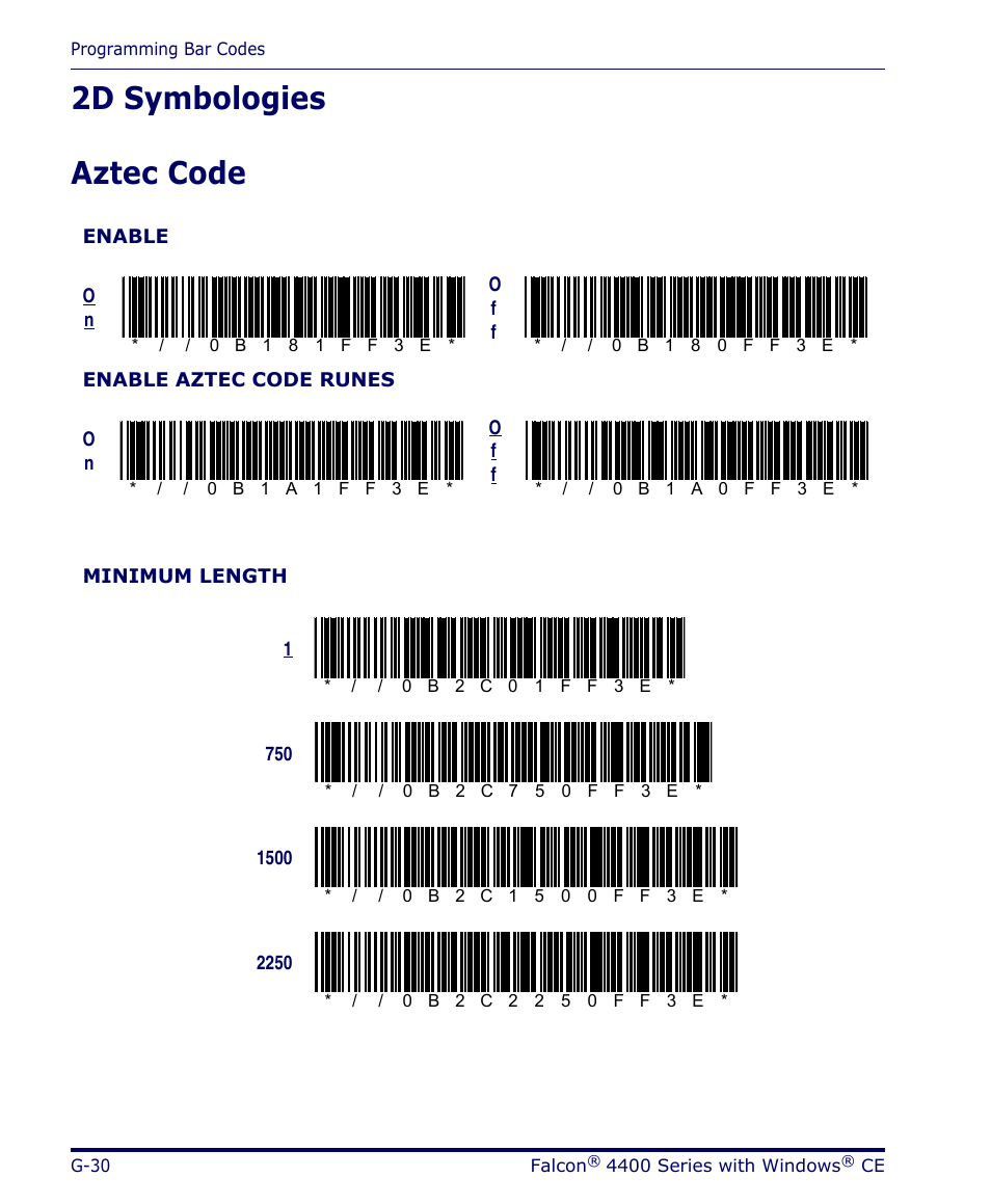 2d symbologies, Aztec code, G-30 | 2d symbologies aztec code | Datalogic Scanning 4420 User Manual | Page 202 / 240