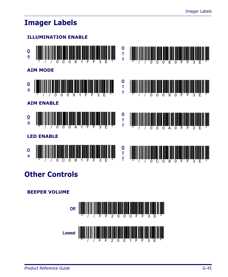 Imager labels, Other controls, G-45 | Imager labels other controls | Datalogic Scanning 4420 User Manual | Page 217 / 240