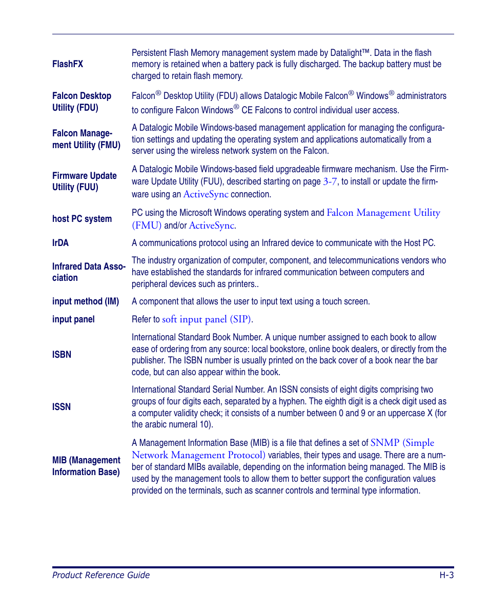 Irda, Falcon management utility (fmu) | Datalogic Scanning 4420 User Manual | Page 225 / 240