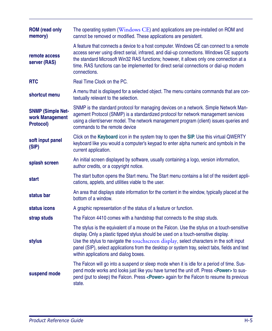 Soft input panel (sip), Snmp (simple, Network management protocol) | Datalogic Scanning 4420 User Manual | Page 227 / 240