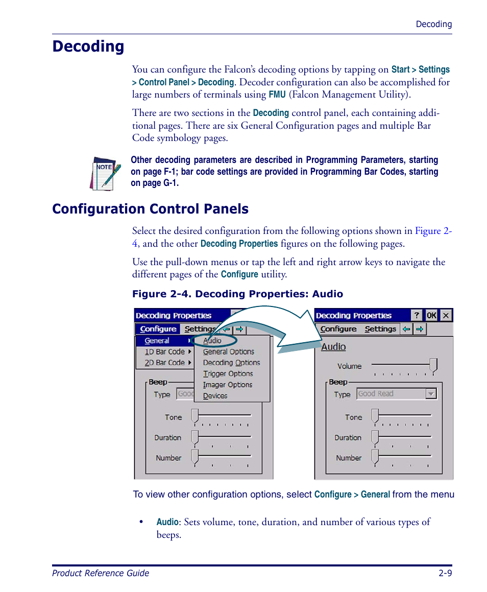 Decoding, Configuration control panels, Decoding -9 | Configuration control panels -9 | Datalogic Scanning 4420 User Manual | Page 25 / 240