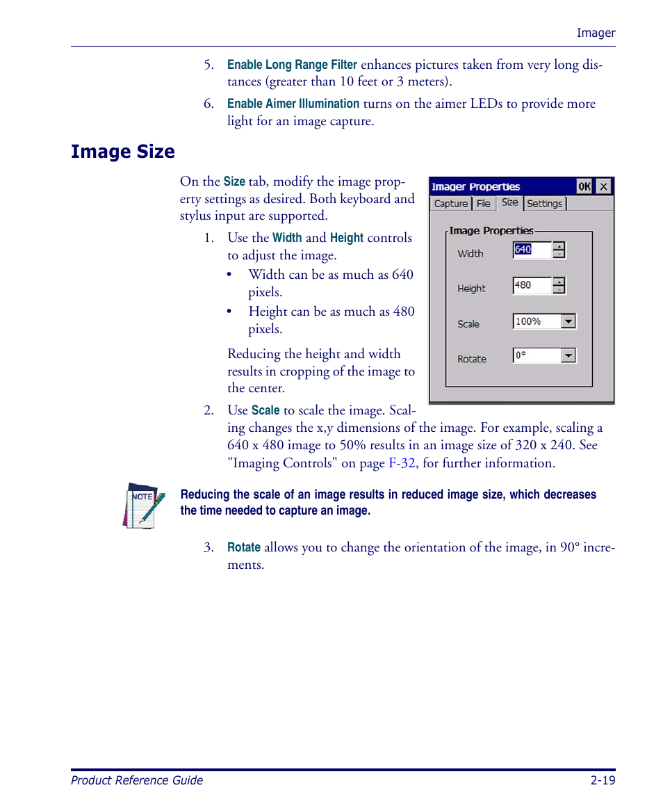 Image size, Image size -19 | Datalogic Scanning 4420 User Manual | Page 35 / 240
