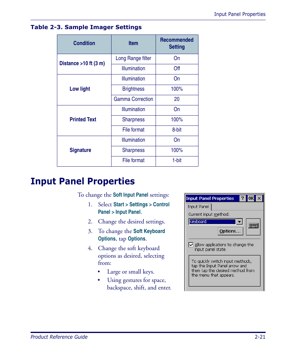 Input panel properties, Input panel properties -21, Input panel properties" on | Datalogic Scanning 4420 User Manual | Page 37 / 240