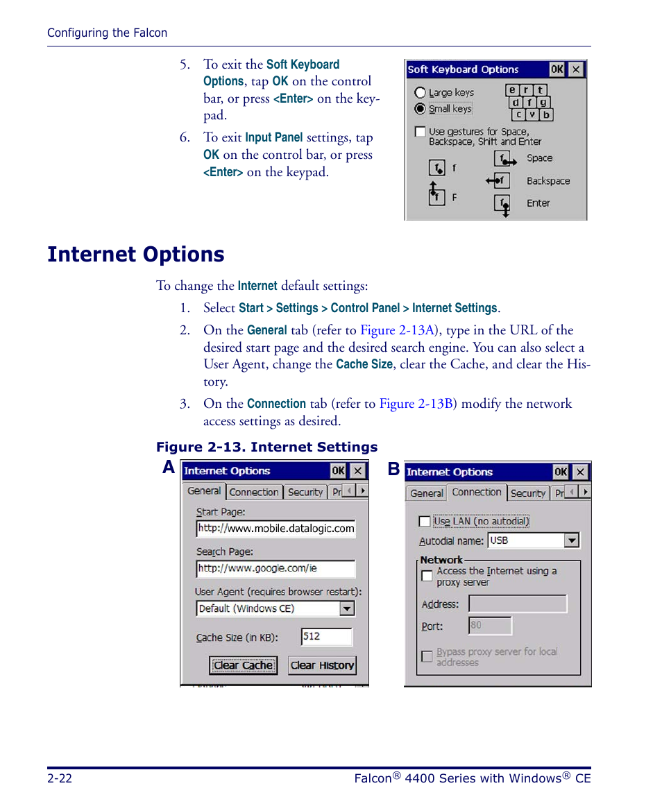 Internet options, Internet options -22 | Datalogic Scanning 4420 User Manual | Page 38 / 240