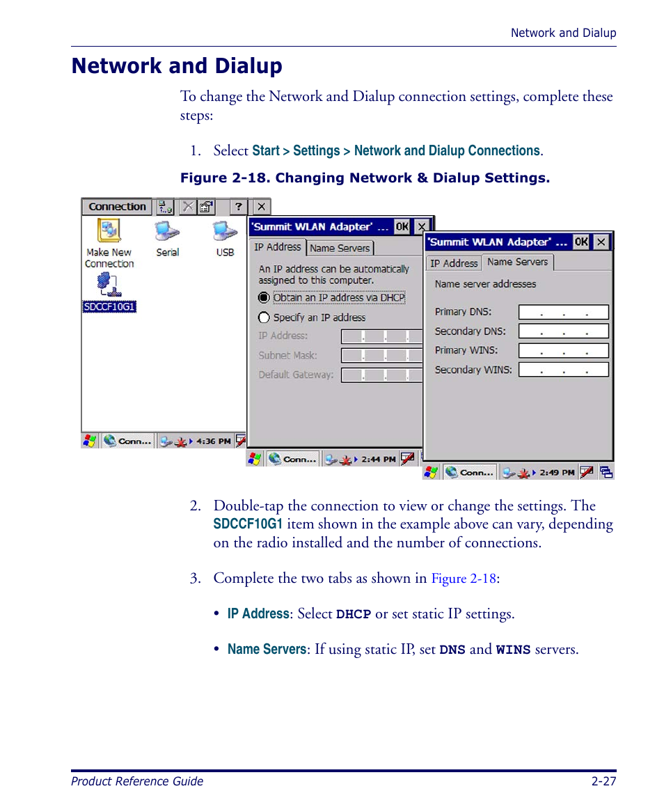 Network and dialup, Network and dialup -27 | Datalogic Scanning 4420 User Manual | Page 43 / 240