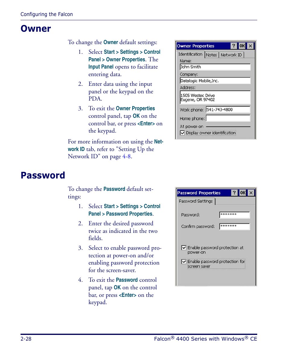 Owner, Password, Owner -28 password -28 | Datalogic Scanning 4420 User Manual | Page 44 / 240