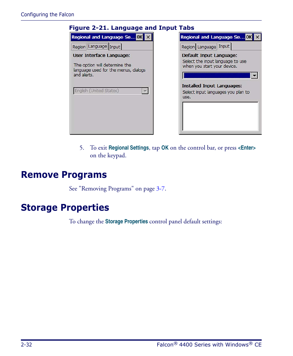 Remove programs, Storage properties, Remove programs -32 storage properties -32 | Datalogic Scanning 4420 User Manual | Page 48 / 240