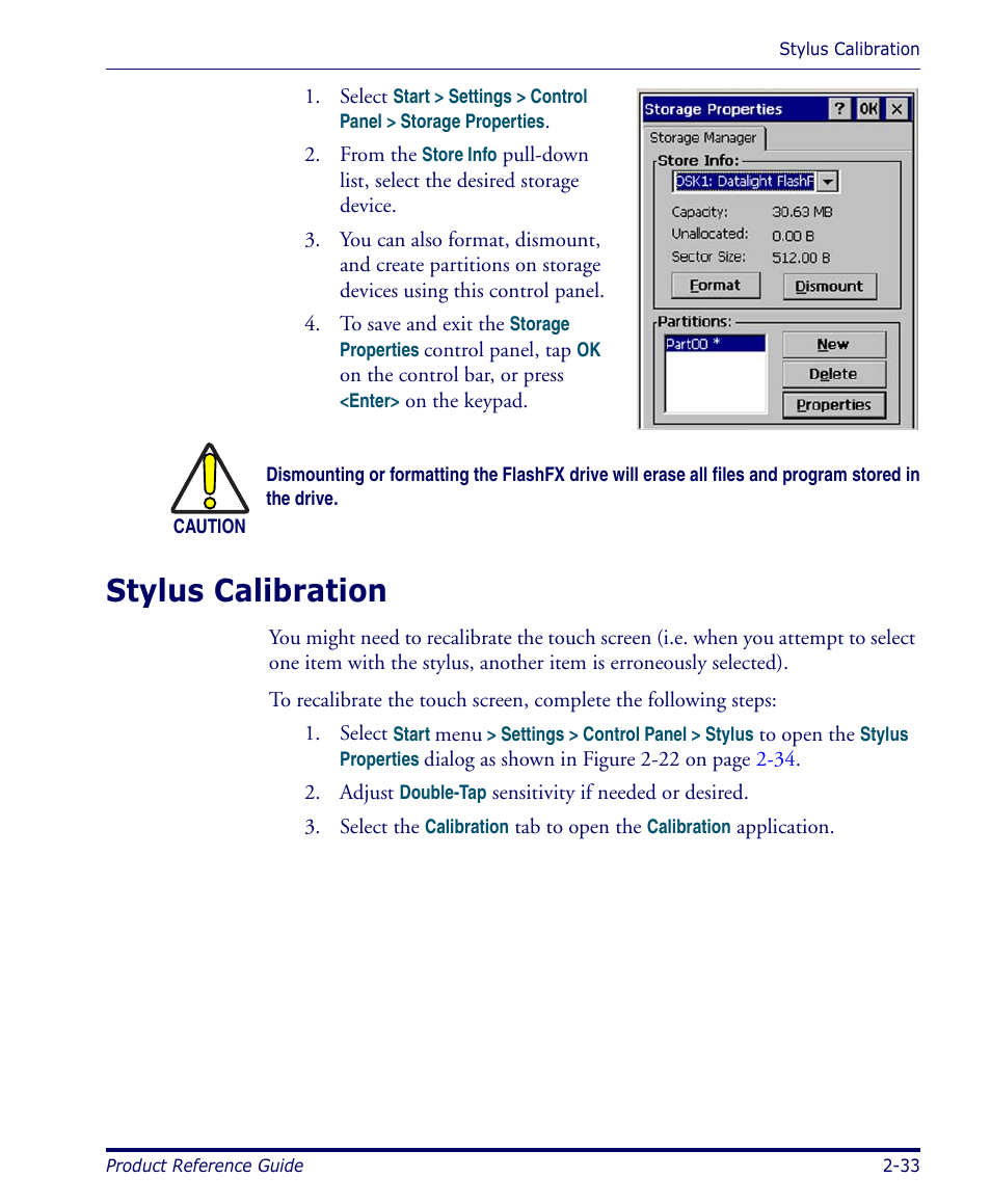 Stylus calibration, Stylus calibration -33 | Datalogic Scanning 4420 User Manual | Page 49 / 240