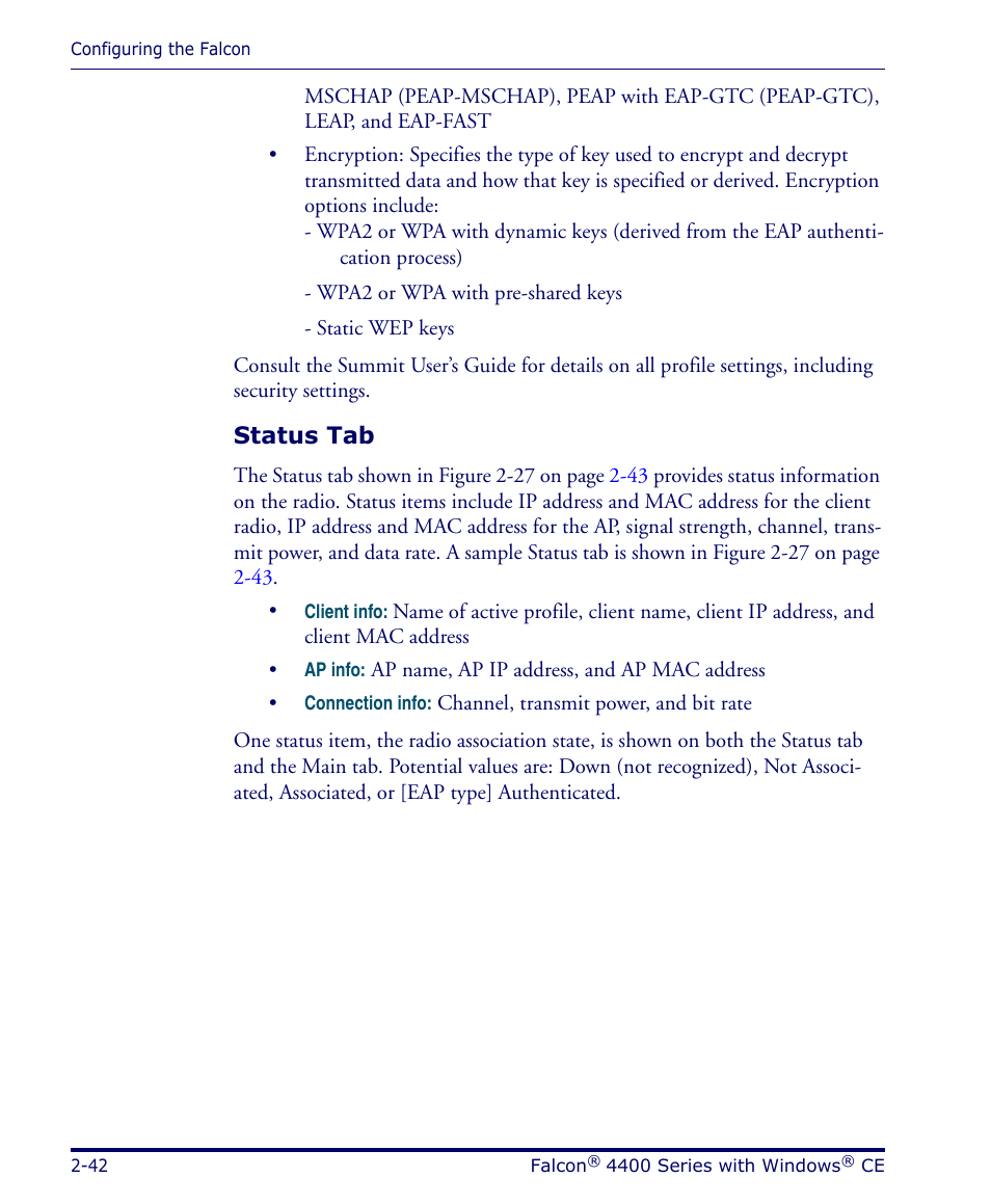 Status tab | Datalogic Scanning 4420 User Manual | Page 58 / 240