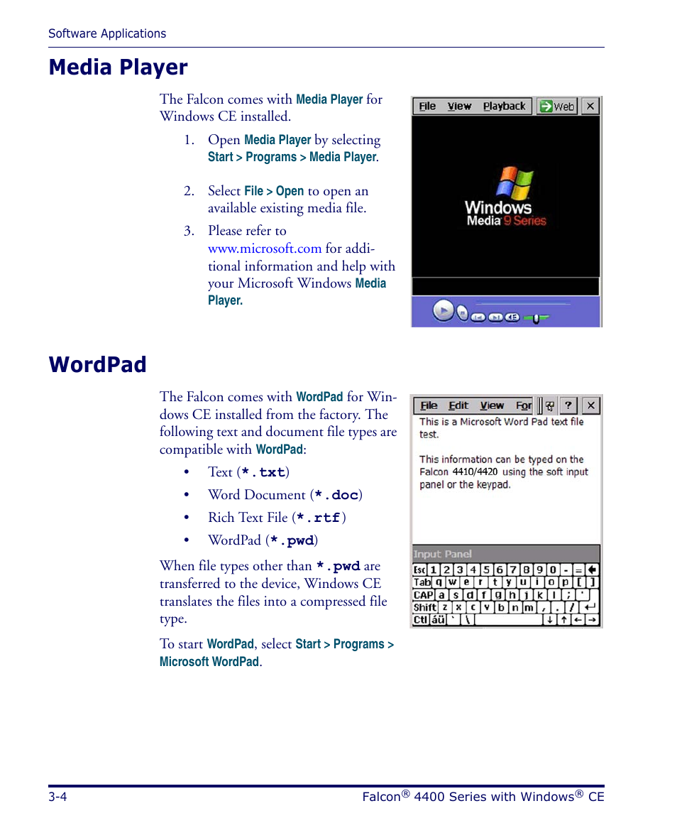 Media player, Wordpad, Media player -4 wordpad -4 | Datalogic Scanning 4420 User Manual | Page 64 / 240