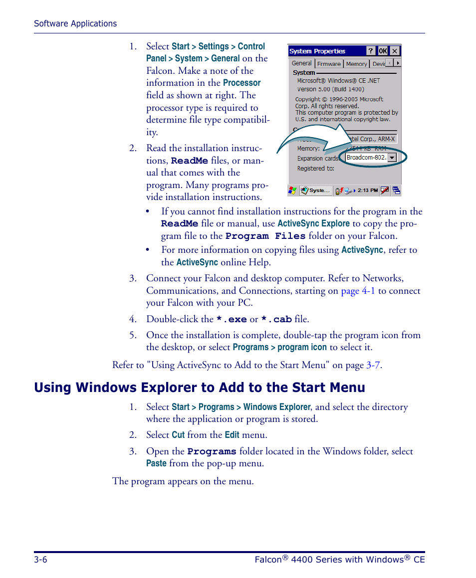 Using windows explorer to add to the start menu, Using windows explorer to add to the start menu -6 | Datalogic Scanning 4420 User Manual | Page 66 / 240