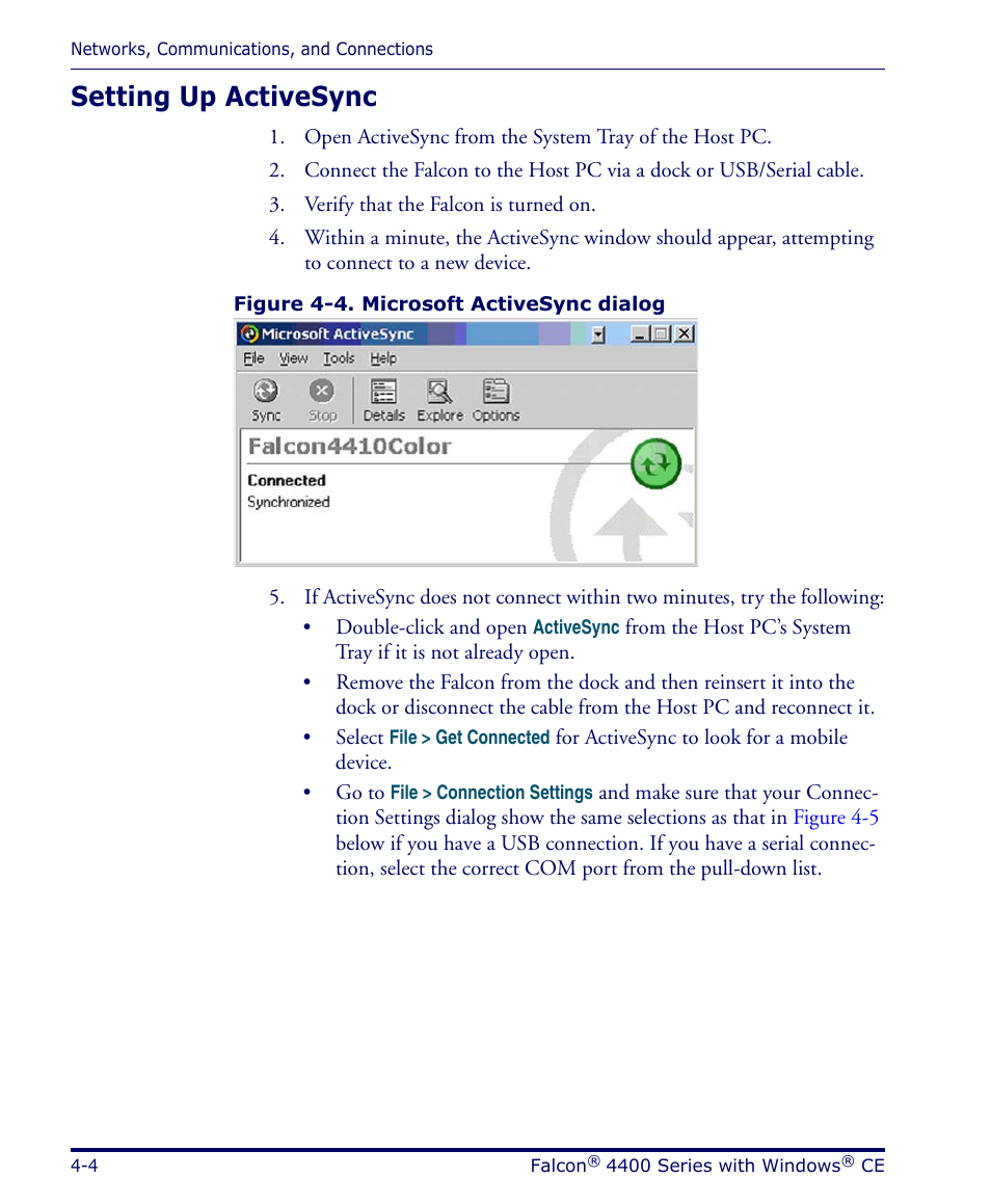 Setting up activesync, Setting up activesync -4 | Datalogic Scanning 4420 User Manual | Page 82 / 240