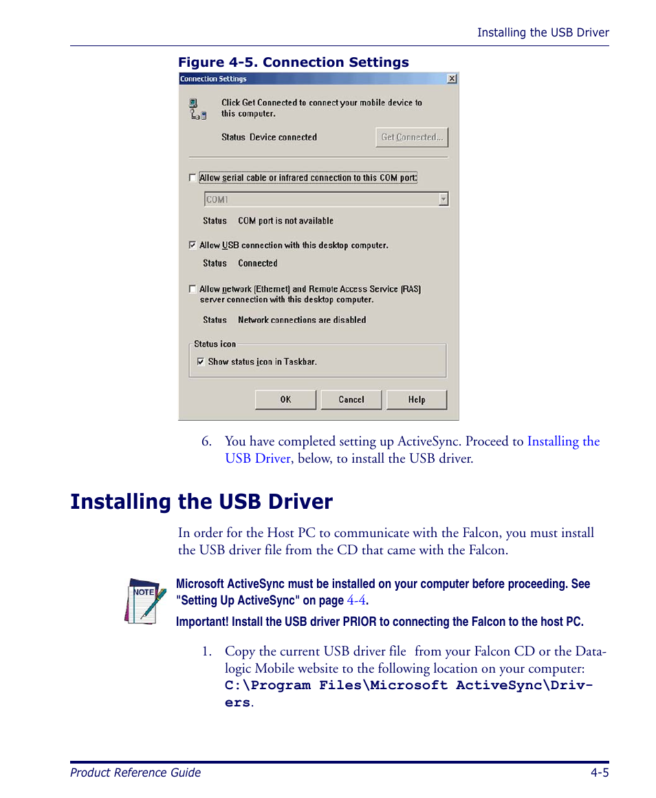 Installing the usb driver, Installing the usb driver -5 | Datalogic Scanning 4420 User Manual | Page 83 / 240