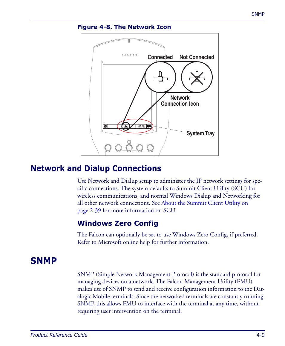 Network and dialup connections, Windows zero config, Snmp | Network and dialup connections -9, Snmp -9 | Datalogic Scanning 4420 User Manual | Page 87 / 240