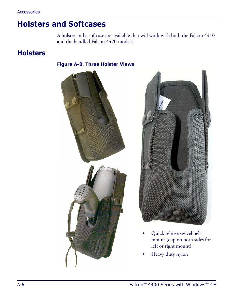 Holsters and softcases, Holsters | Datalogic Scanning 4420 User Manual | Page 94 / 240