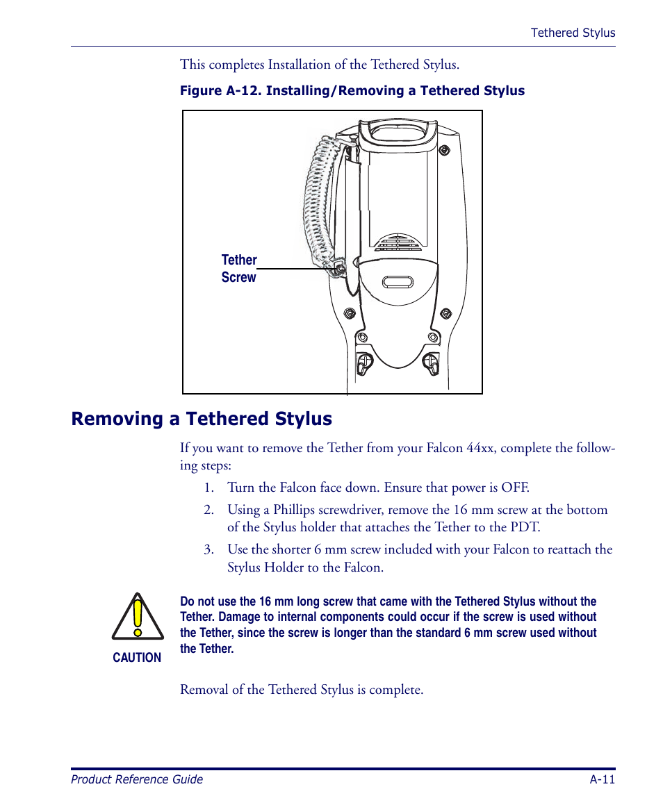 Removing a tethered stylus | Datalogic Scanning 4420 User Manual | Page 99 / 240