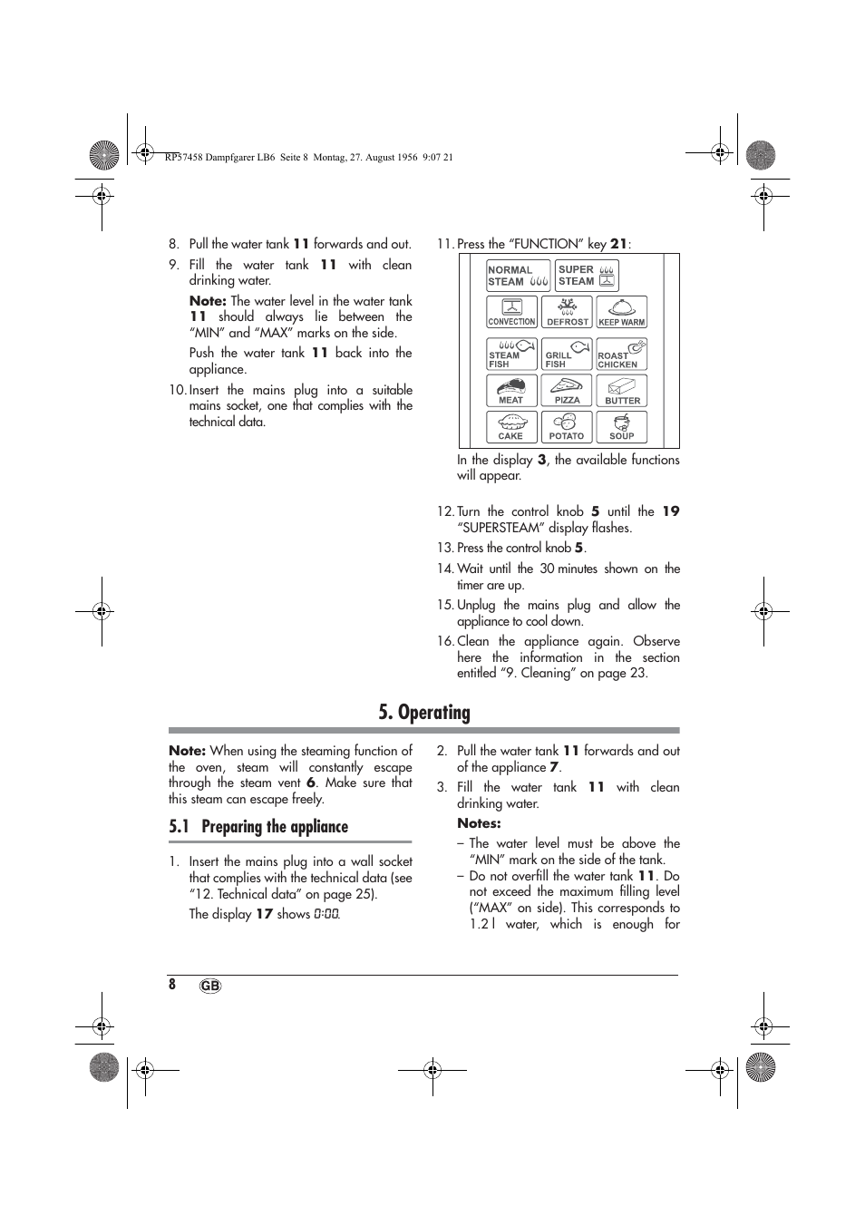 Operating, 1 preparing the appliance | Silvercrest SDBO 1850 A1 User Manual | Page 10 / 30