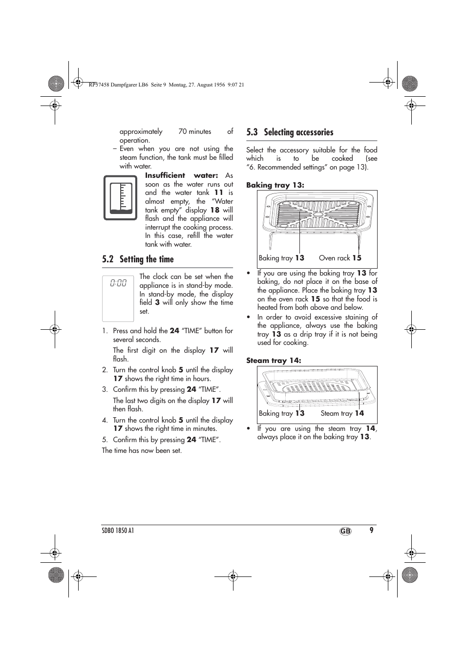 2 setting the time, 3 selecting accessories | Silvercrest SDBO 1850 A1 User Manual | Page 11 / 30