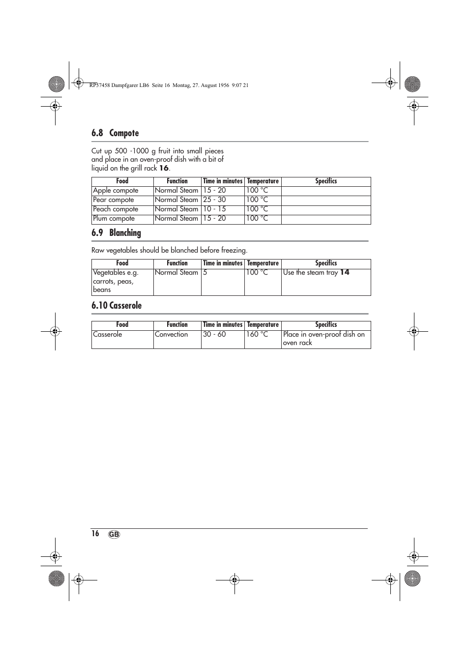 8 compote, 9 blanching, 10 casserole | Silvercrest SDBO 1850 A1 User Manual | Page 18 / 30