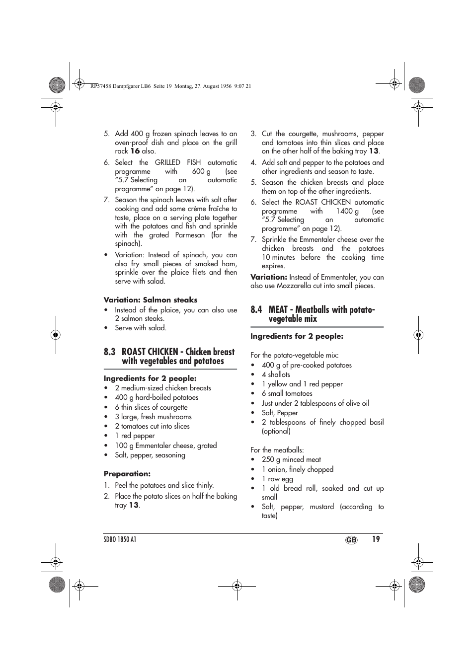 4 meat - meatballs with potato- vegetable mix | Silvercrest SDBO 1850 A1 User Manual | Page 21 / 30