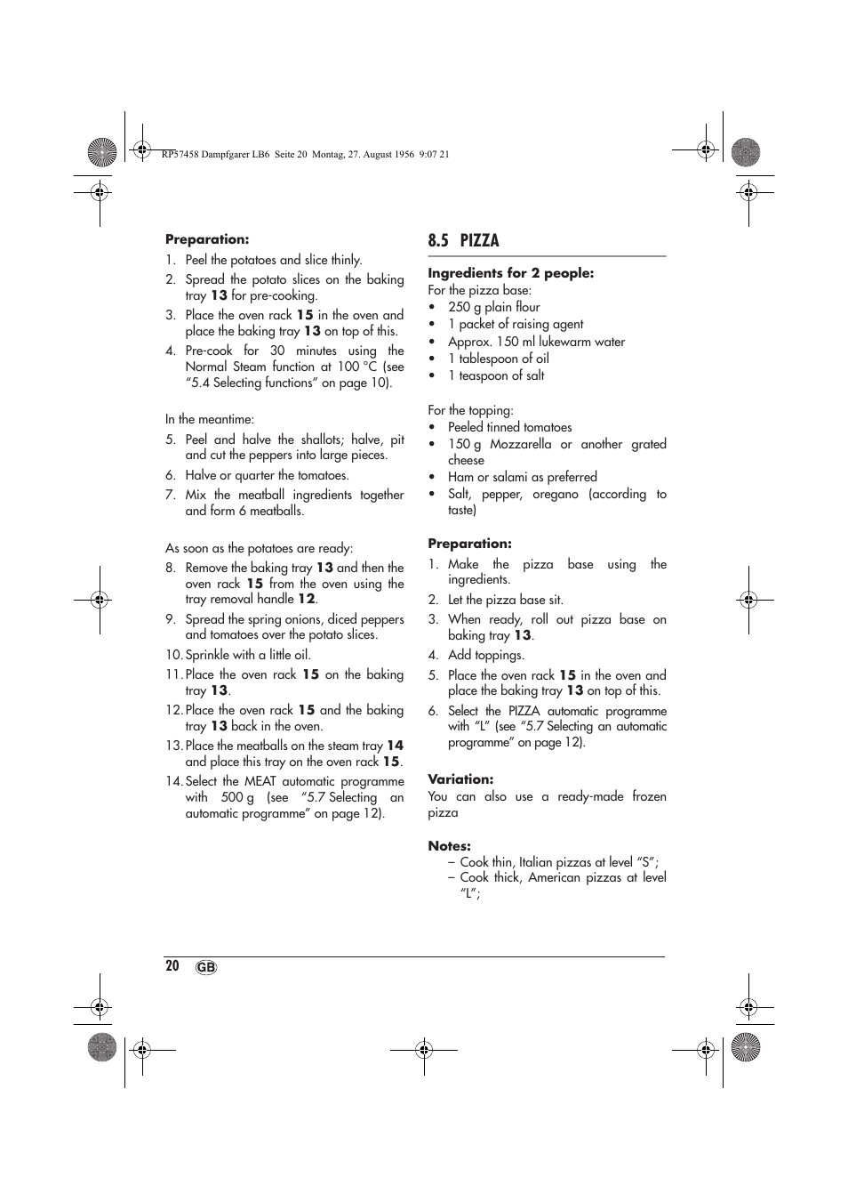 5 pizza | Silvercrest SDBO 1850 A1 User Manual | Page 22 / 30