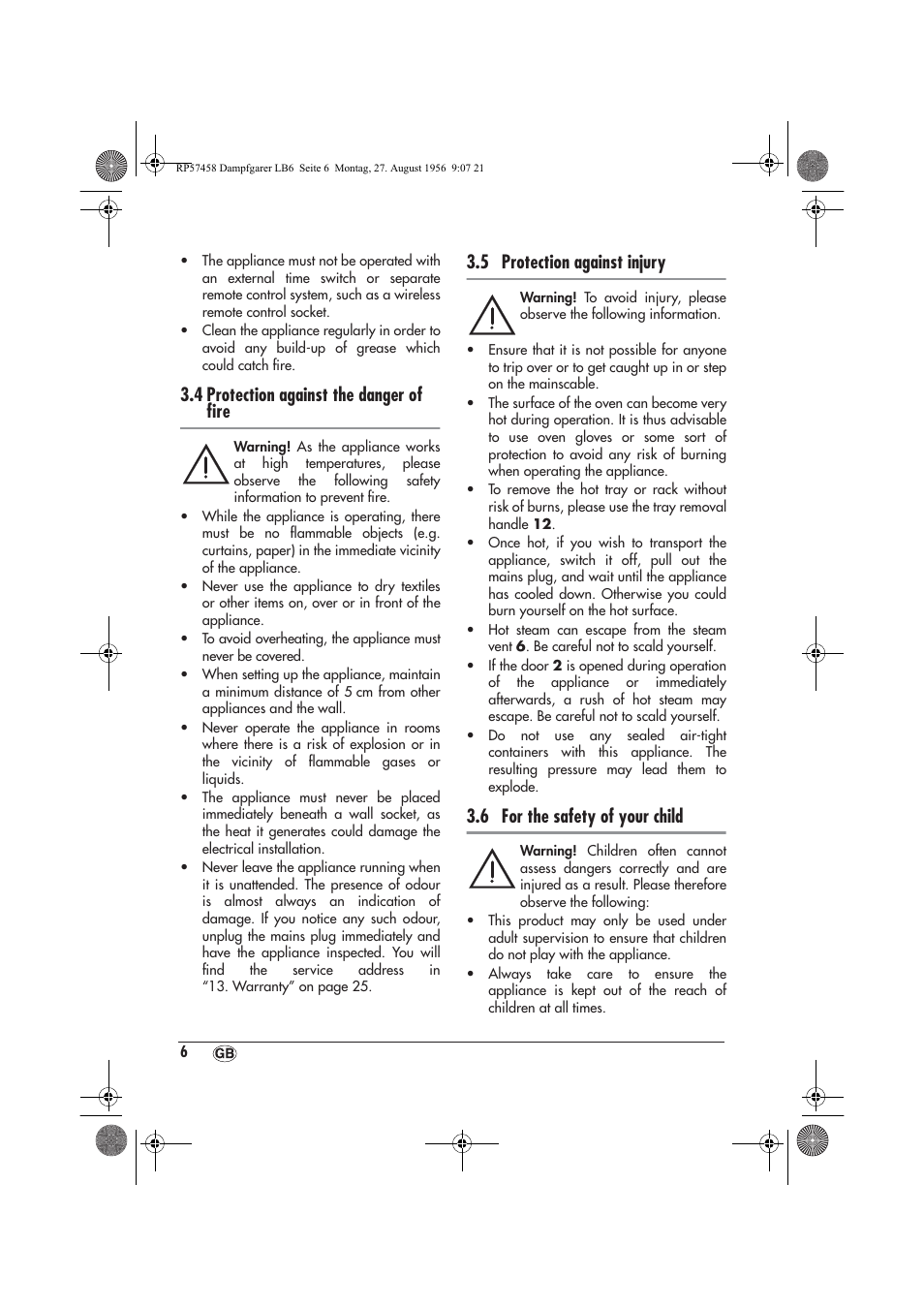 4 protection against the danger of ﬁre, 5 protection against injury, 6 for the safety of your child | Silvercrest SDBO 1850 A1 User Manual | Page 8 / 30