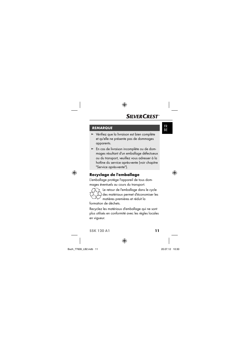 Recyclage de l'emballage | Silvercrest SSK 120 A1 User Manual | Page 13 / 89