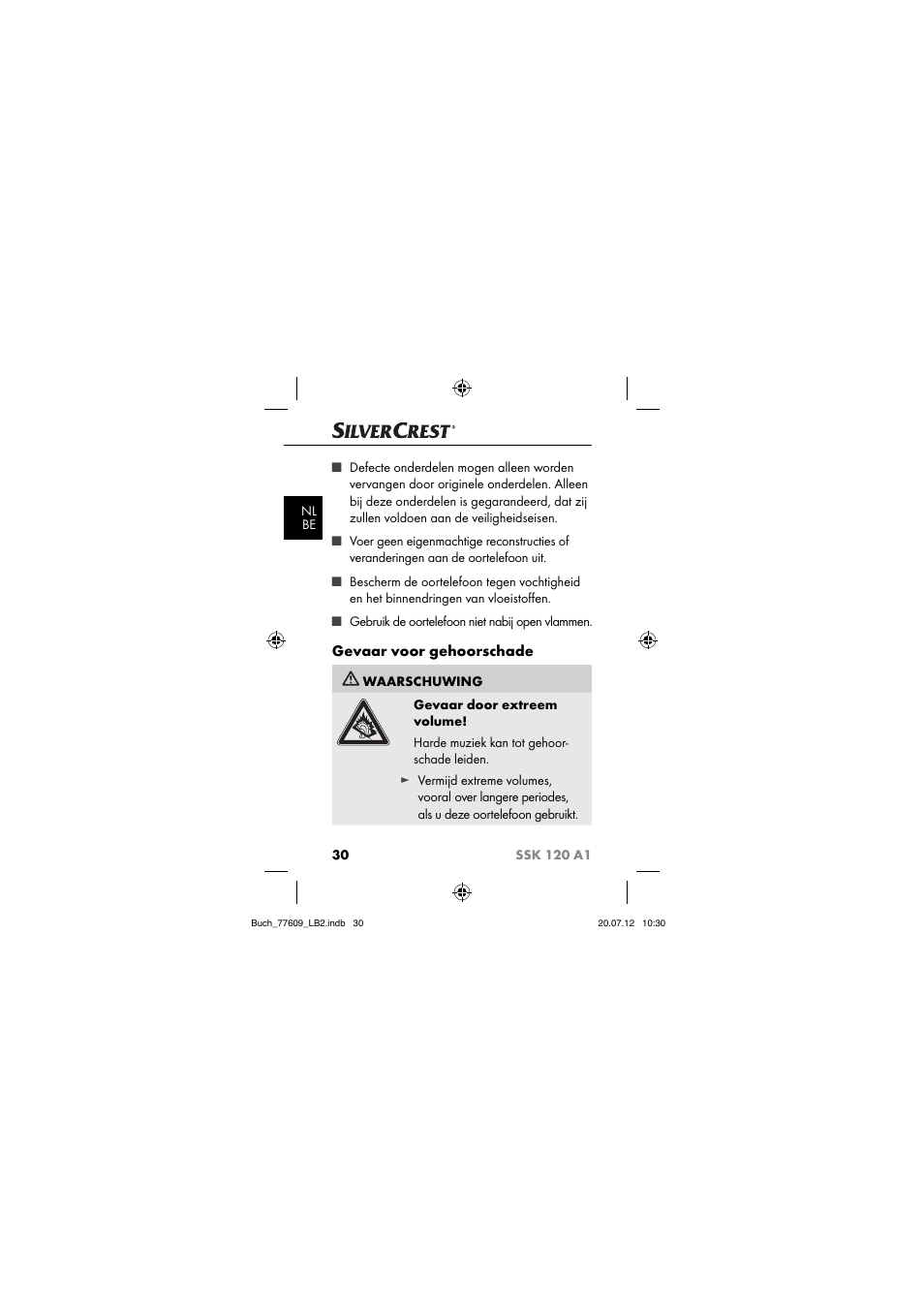 Gevaar voor gehoorschade | Silvercrest SSK 120 A1 User Manual | Page 32 / 89